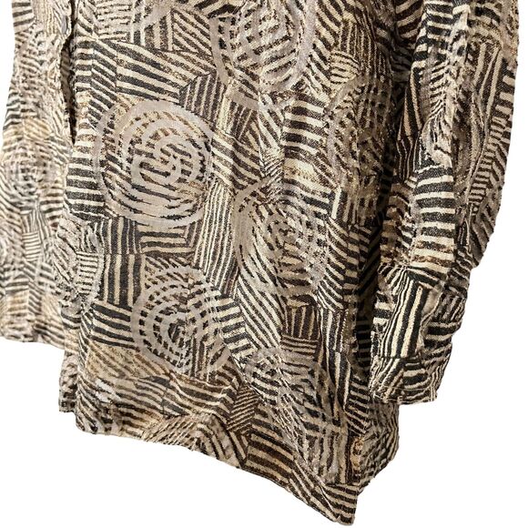 Chicos Womens Brown Button Down Sheer 3/4 Sleeve Mixed Media Shirt Top sz 2 / L - Picture 10 of 16